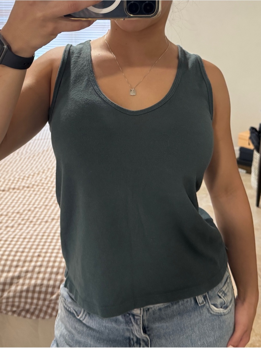 Madewell Dark Green Ribbed V Neck Tank Top Sleeveless Size M